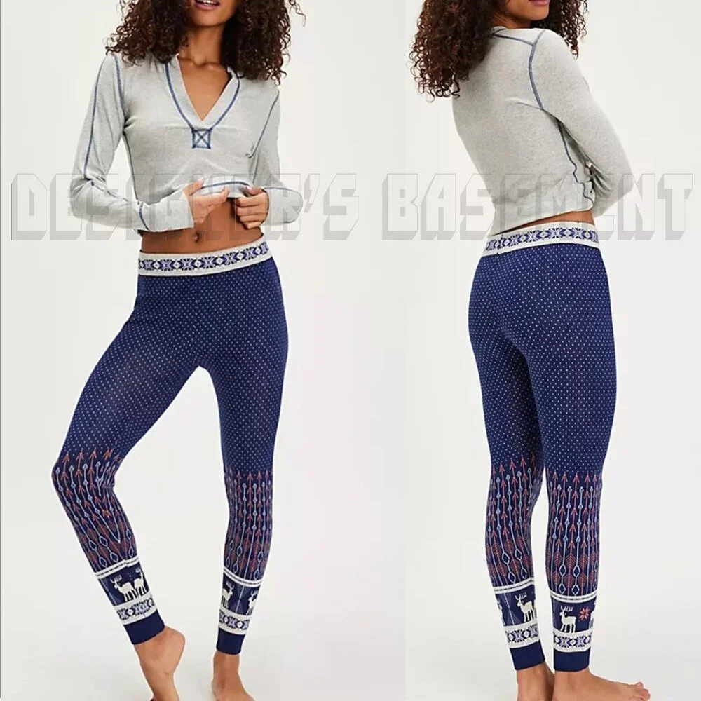 Free People S Intimately FP Falala Midnight Combo Fair Isle deer sweater Legging - Picture 7 of 10